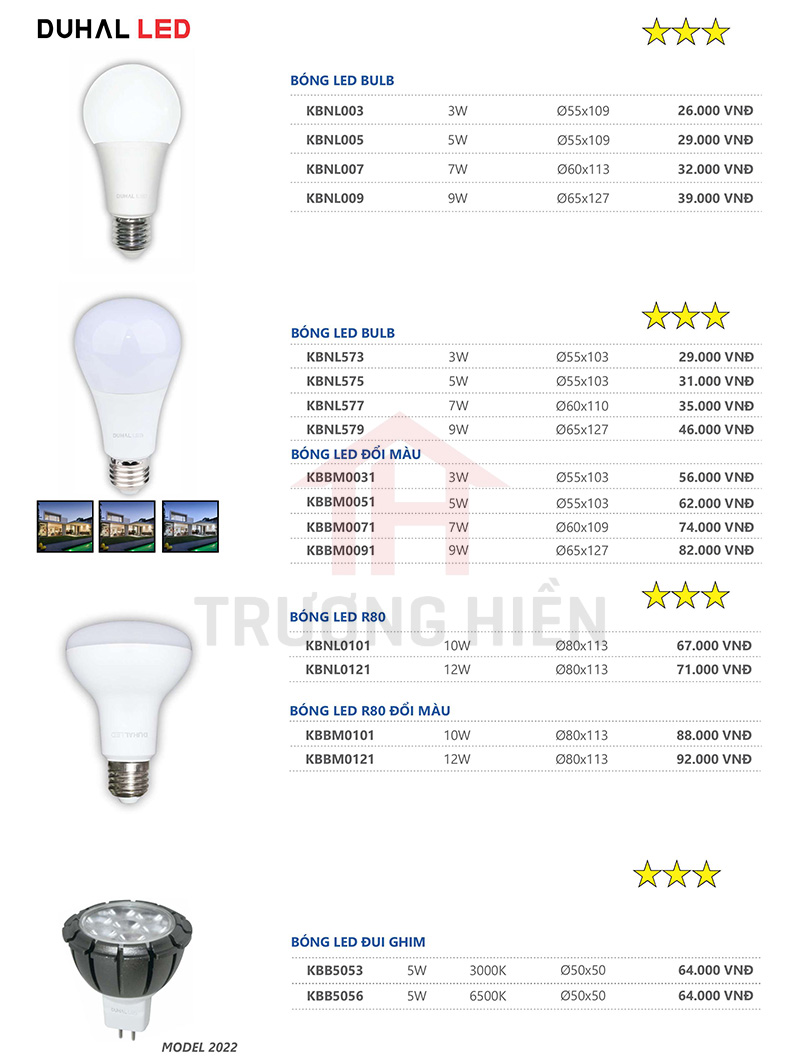 catalogue và bảng giá đèn LED Duhal 2
