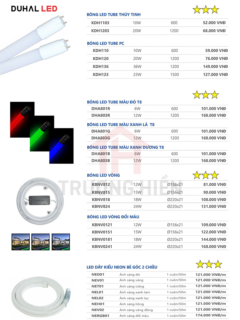 catalogue và bảng giá đèn LED Duhal 3