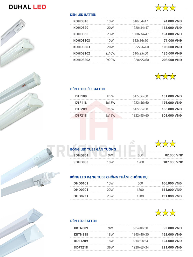 catalogue và bảng giá đèn LED Duhal 4