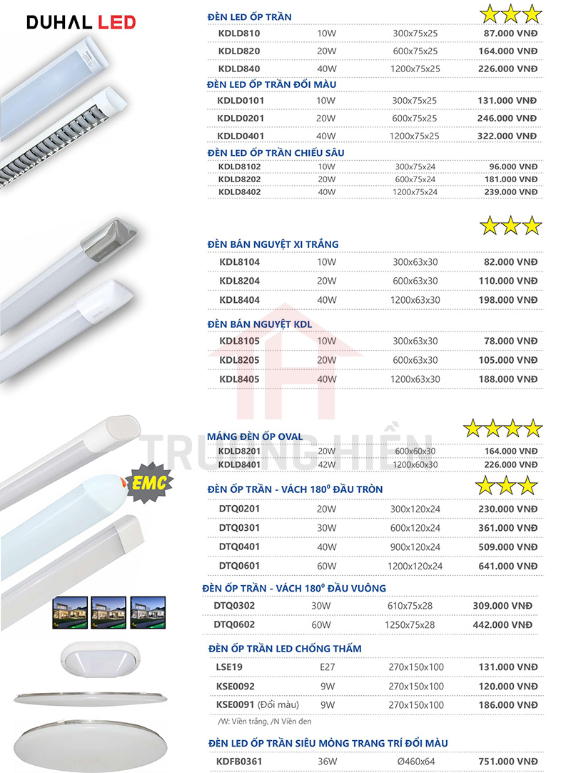 catalogue và bảng giá đèn LED Duhal 5
