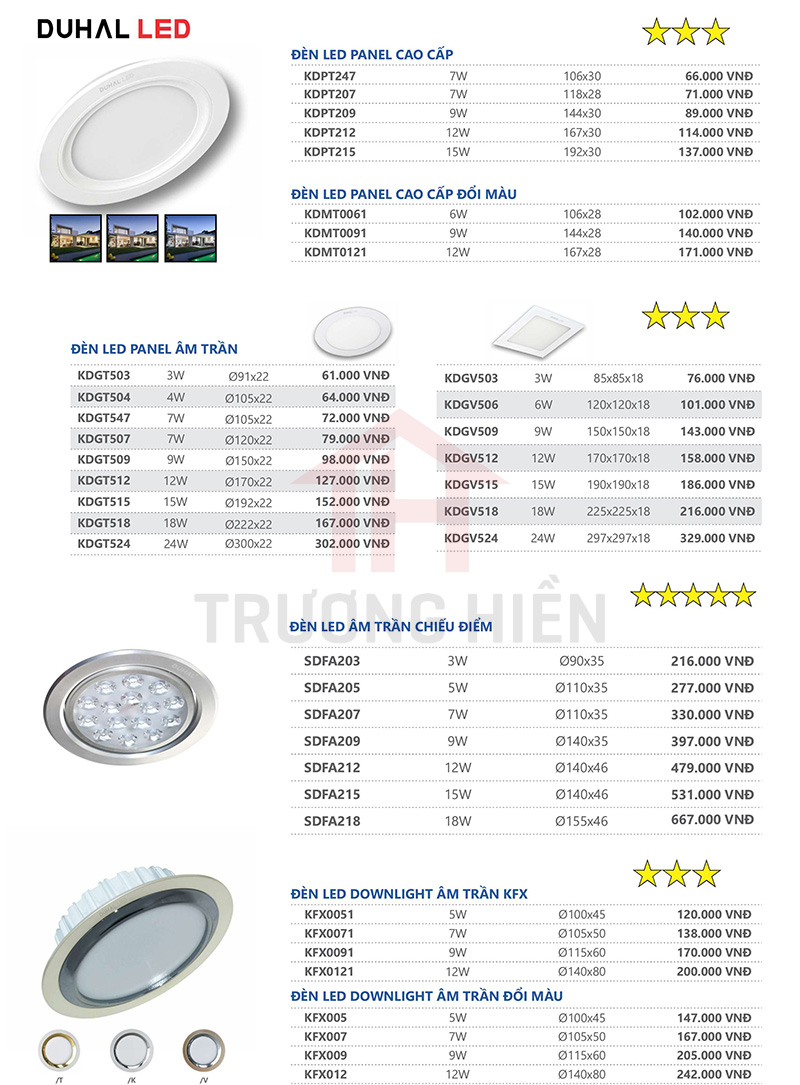 catalogue và bảng giá đèn LED Duhal 6