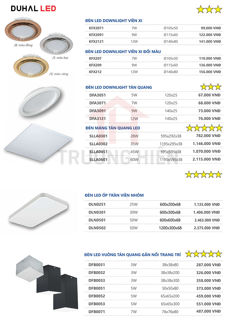 catalogue và bảng giá đèn LED Duhal 8