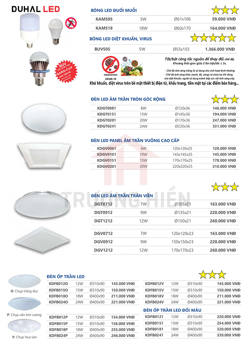 catalogue và bảng giá đèn LED Duhal 9