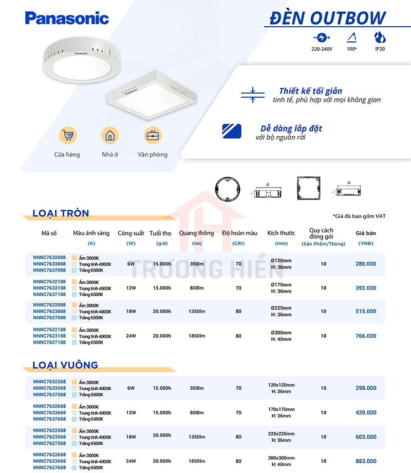 catalogue và báo giá đèn outbow của Panasonic