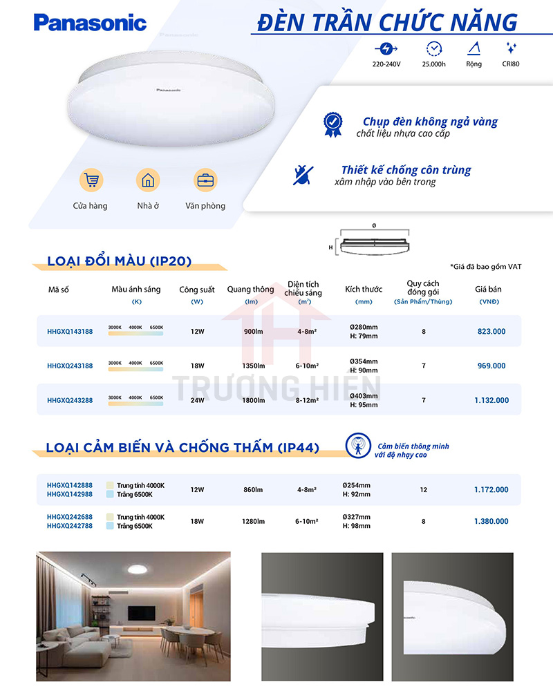 catalogue và báo giá đèn trần chức năng của Panasonic