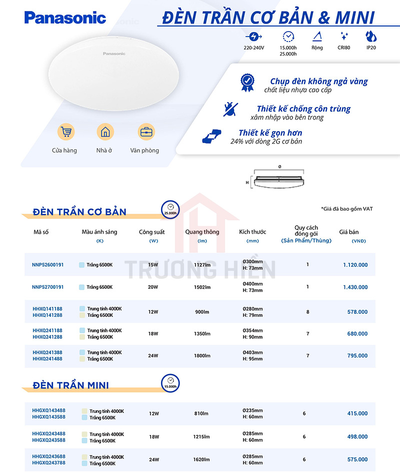 catalogue và báo giá đèn âm trần cơ bản & mini của Panasonic