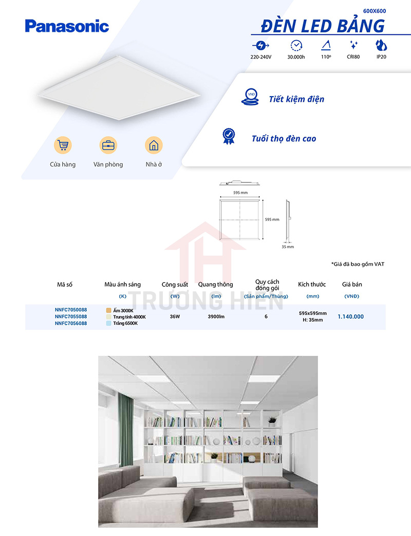 catalogue và báo giá đèn led bảng của Panasonic