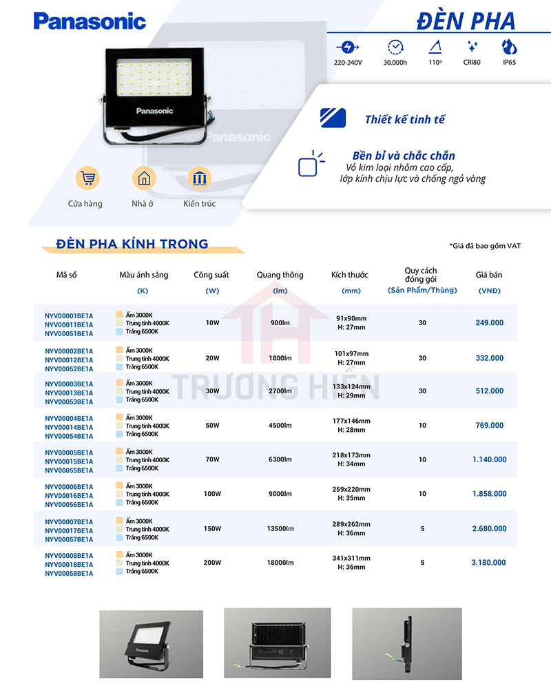 catalogue và báo giá đèn pha của Panasonic