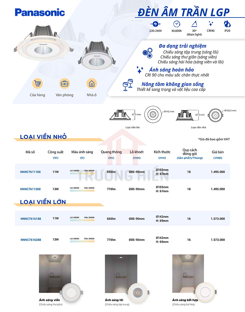 catalogue và báo giá đèn âm trần LGP của Panasonic
