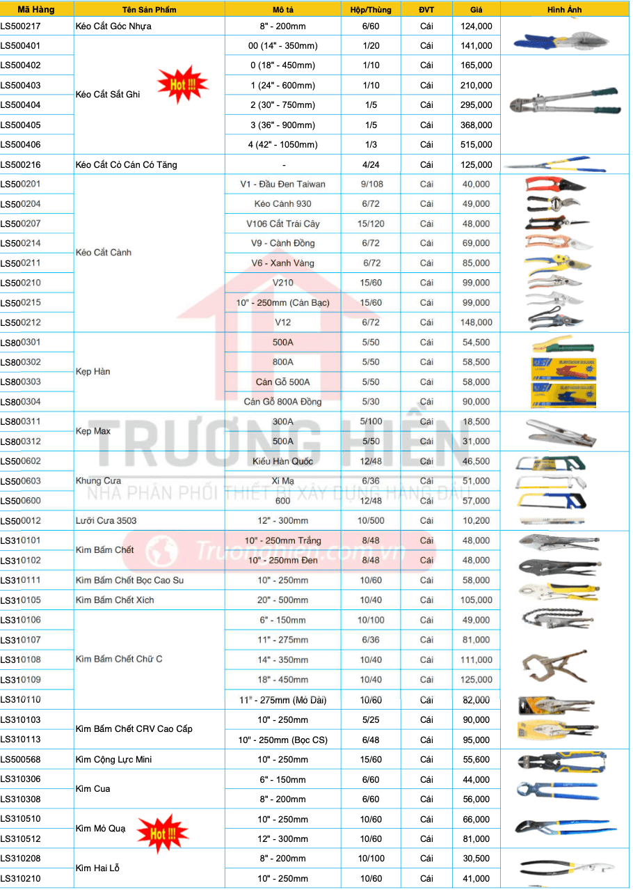 Bảng giá các loại kéo, kìm đến từ thương hiệu LS