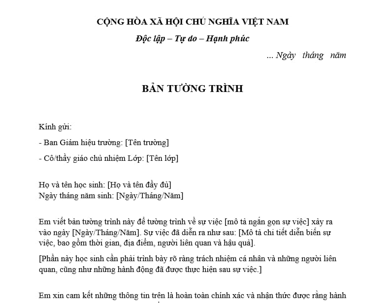 Cách viết bản tường trình