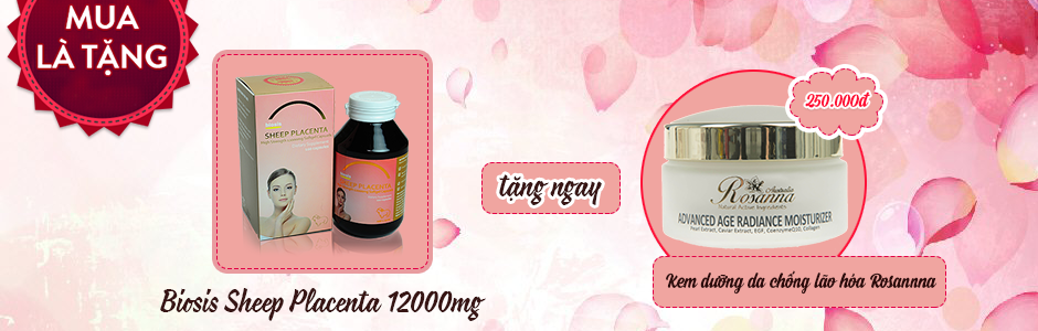 Chương trình khuyến mãi tháng 12 khi mua nhau thau cừu Biosis Sheep Placenta 12000Mg - Chai 100 viên