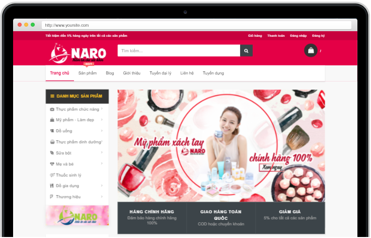 Naro hiện nay đã thành lập Website bán lẻ