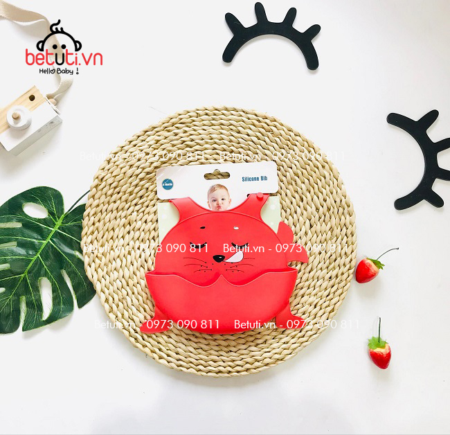 Yếm máng silicon Bib hổ con đỏ đậm