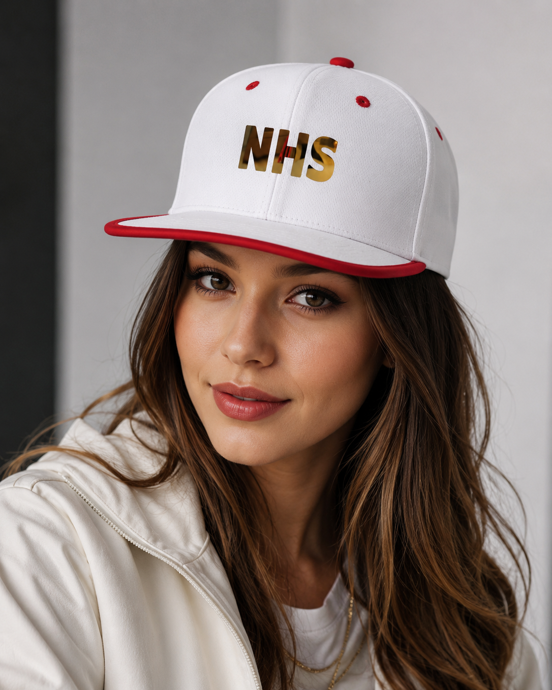 Nón Snapback NHS Trắng Viền Đỏ Phiên Bản NHS Gold.