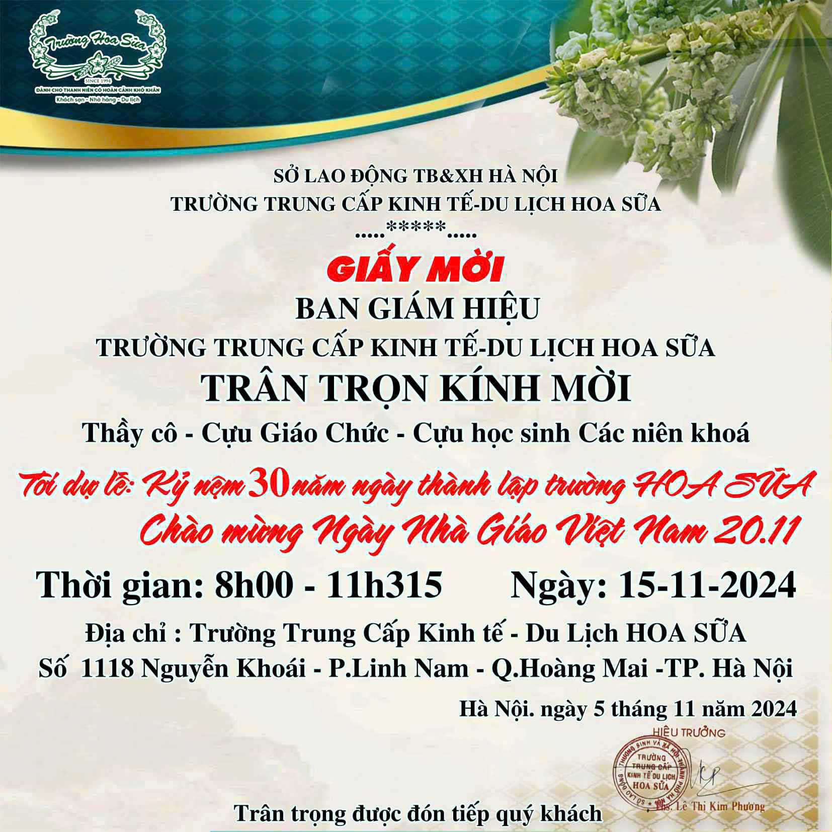 TRÂN TRỌNG KÍNH MỜI THẦY CÔ CỰU GIÁO CHỨC - CỰU HỌC SINH VỀ DỰ LỄ KỶ NIỆM 30 NĂM NGÀY THÀNH LẬP TRƯỜNG