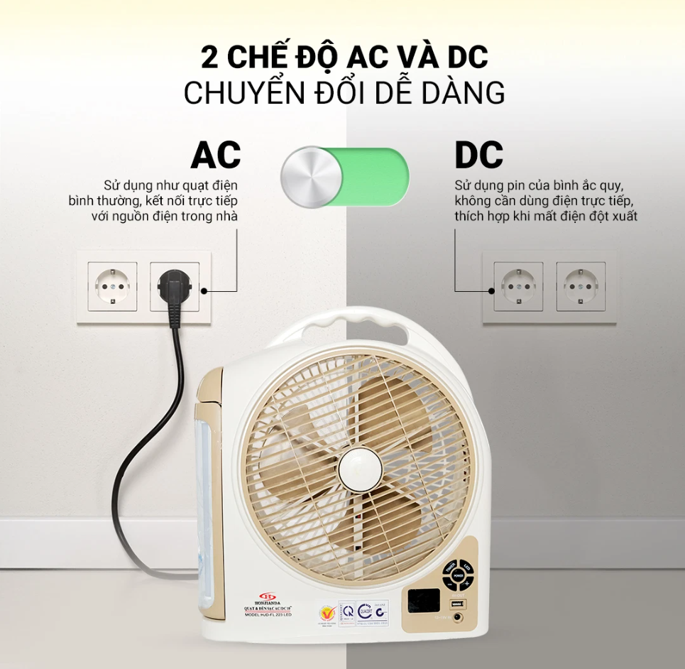 Quạt tích điện và đèn sạc Honjianda HJD-FL 223