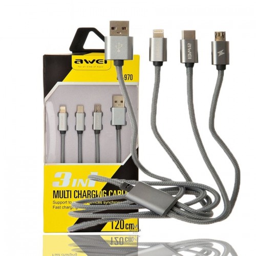 Cáp 3 đầu Lighting/Micro/Type-C 1.2m Awei CL-970