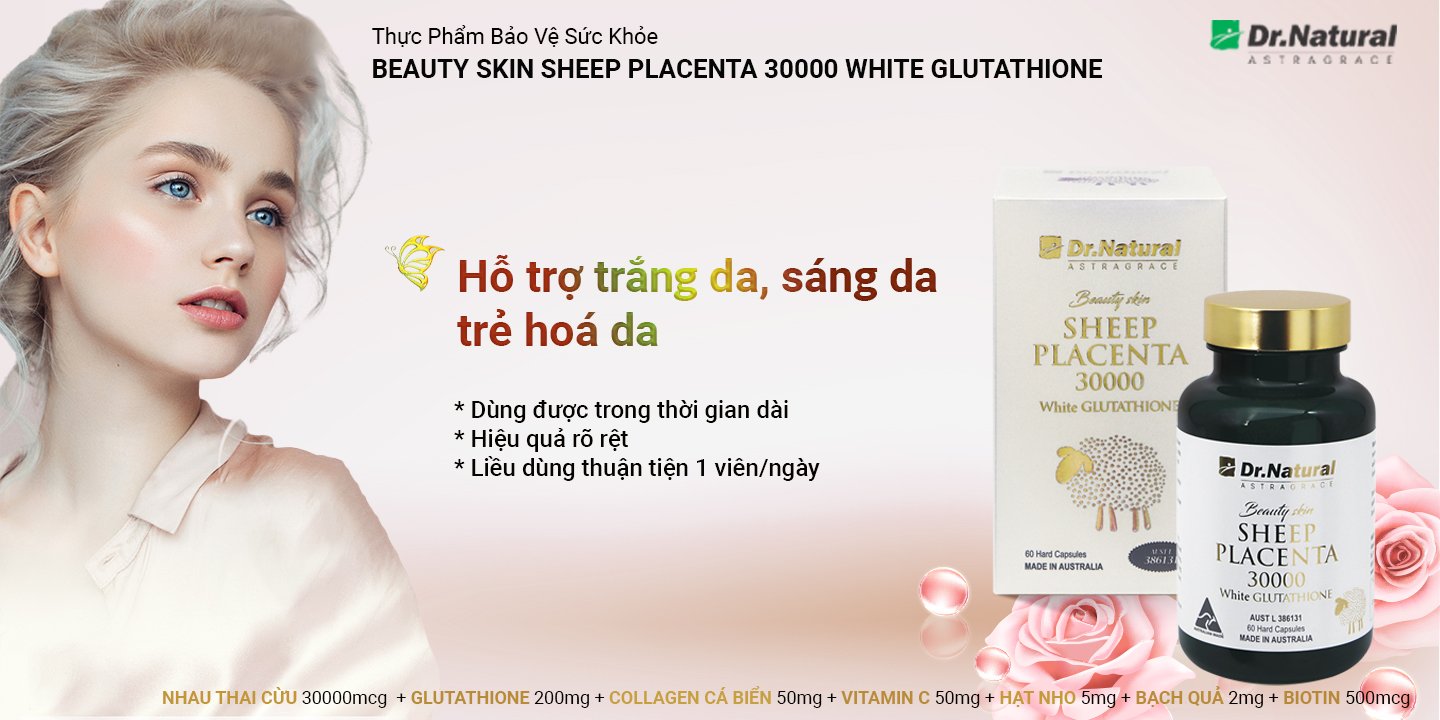 Viên uống trắng da Úc Beauty skin Sheep placenta 30000 White Glutathione