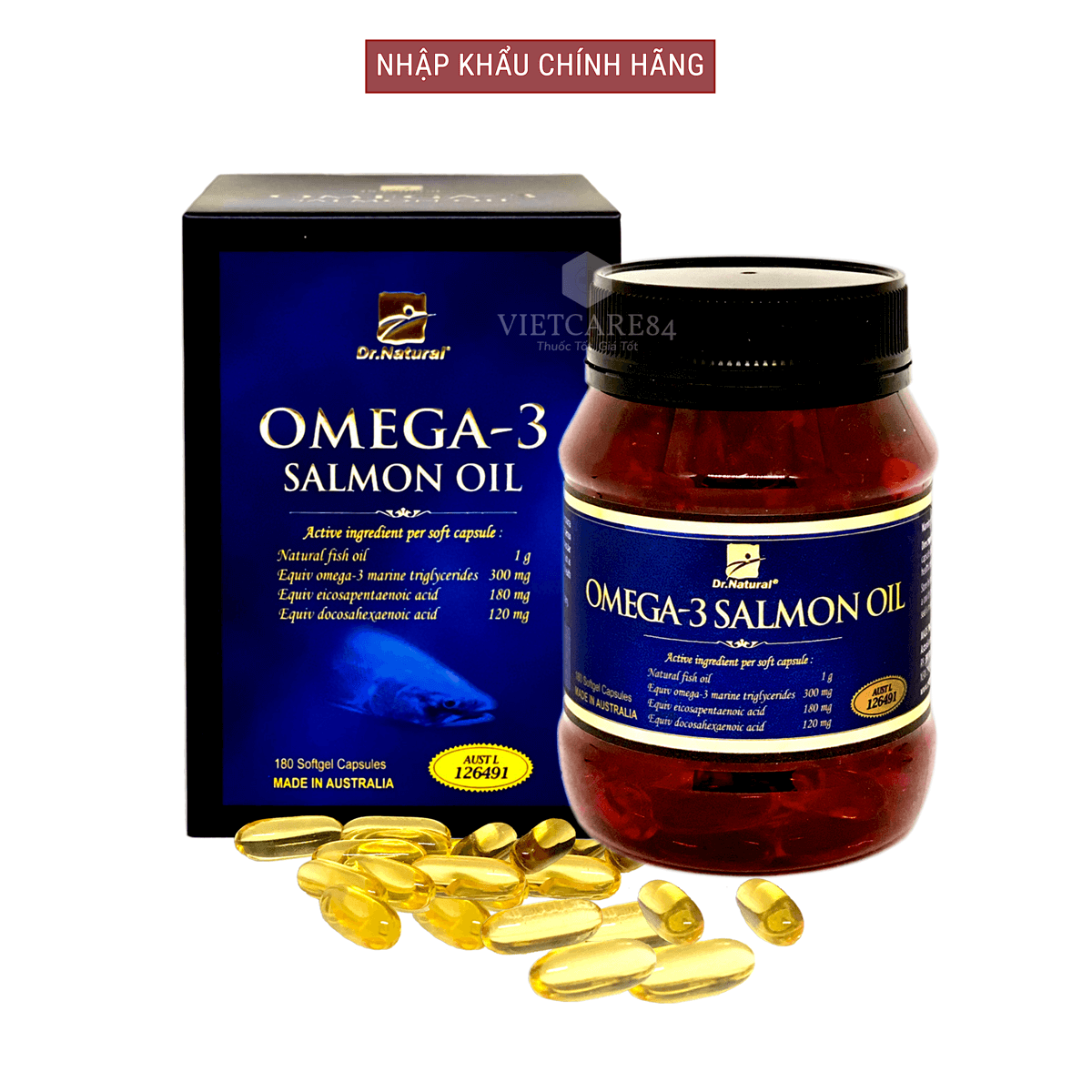Viên uống Omega 3 cá Hồi nhập khẩu chính hãng Úc Dr Natural Omega3 Salmon Oil