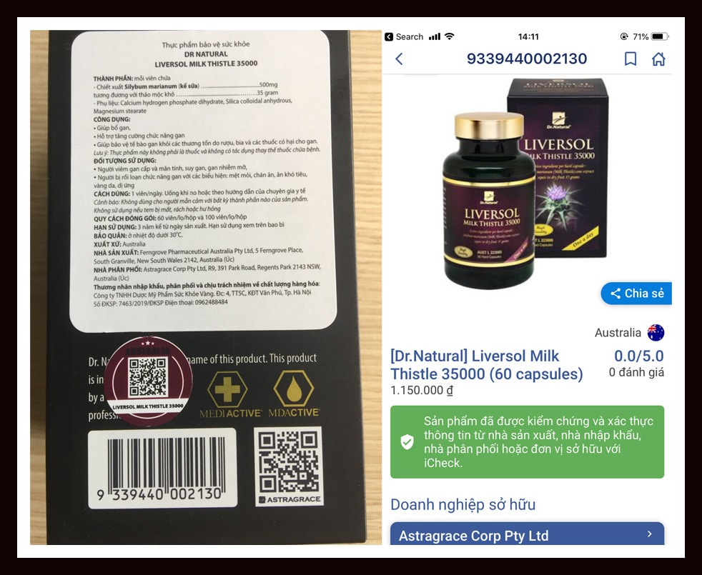 Viên uống bổ gan Úc Dr Natural Liversol Milk Thistle 35000