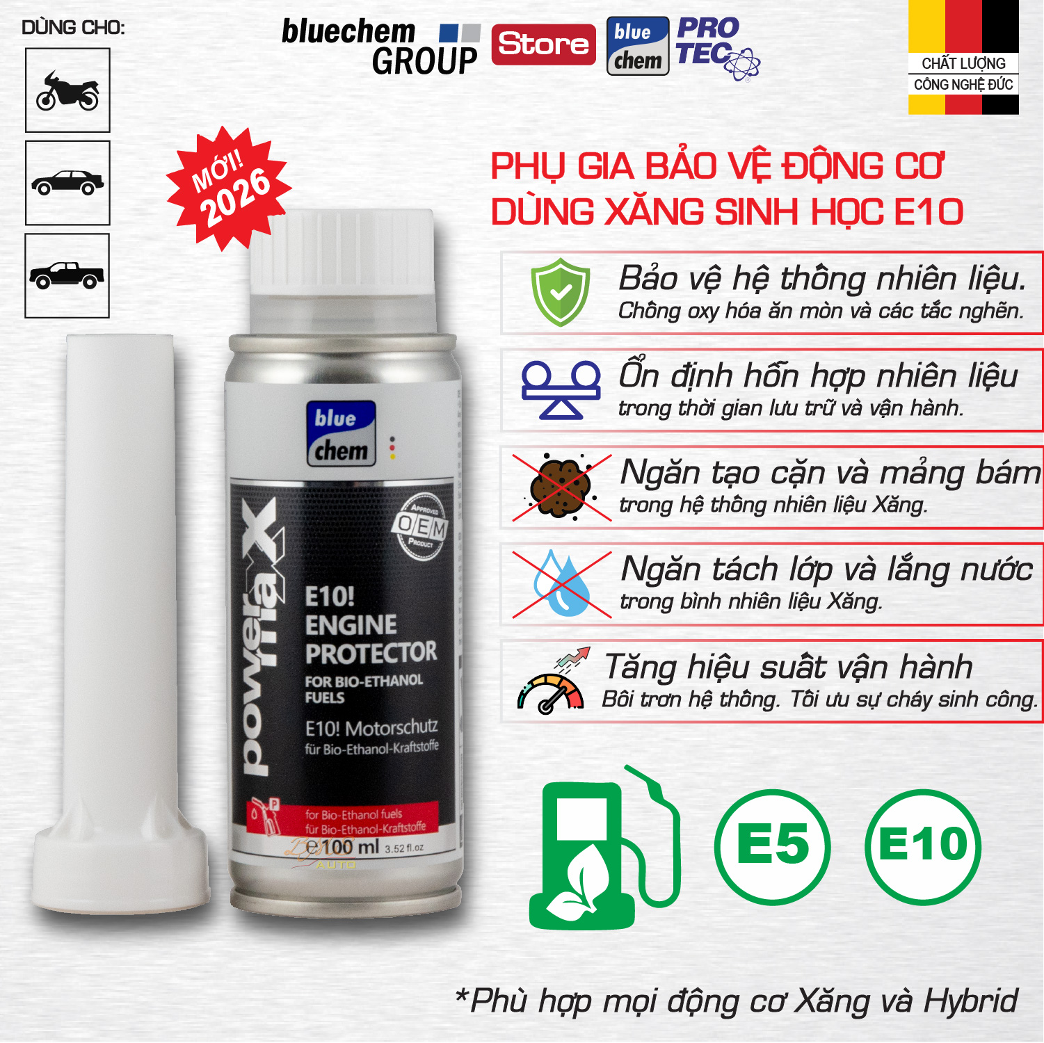 Phụ gia Bảo vệ động cơ Xăng E10 - E10! Engine Protection for Bio-Ethanol Fuels
