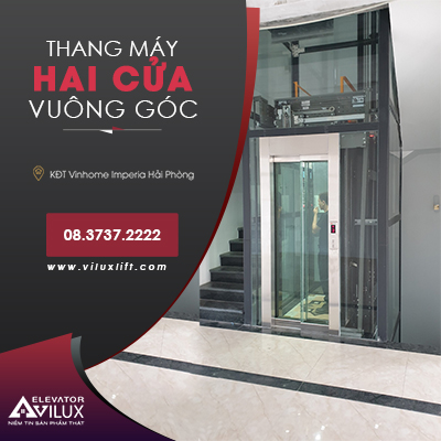Thang máy kính Vinhome - 2 cửa mở vuông góc