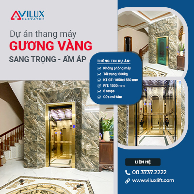 Thang máy inox gương vàng