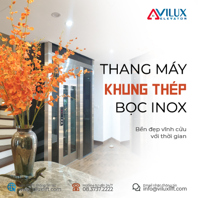 Thang máy kính - khung thép bọc inox