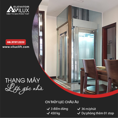 Thang máy khung nhôm kính lắp góc nhà