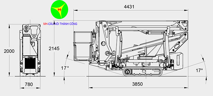kích thước xe nâng người chân nhện