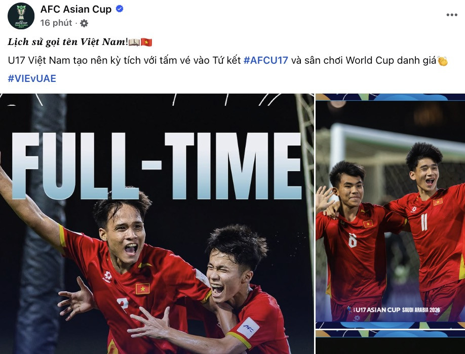 AFC phát sốt sau chiến thắng nghẹt thở đưa U17 Việt Nam đi World Cup