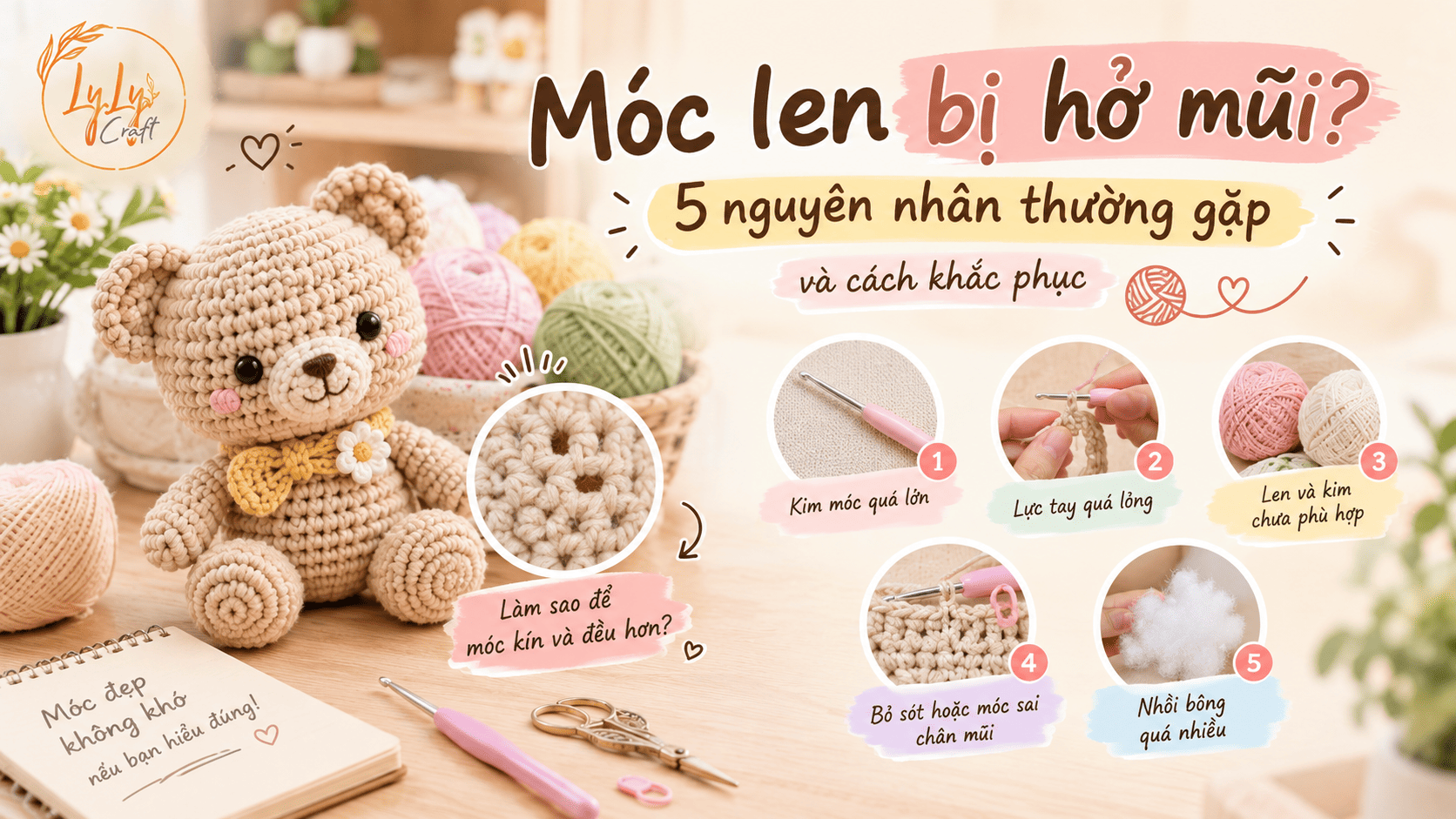 Móc len bị hở mũi? 5 nguyên nhân và cách khắc phục