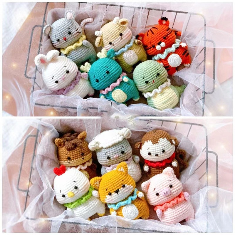 Set Quà Sinh Nhật Handmade Dễ Thương LYLYCRAFT , Móc Khoá Len 12 Con Giáp Kèm Túi Đựng  Có Sẵn Thiệp