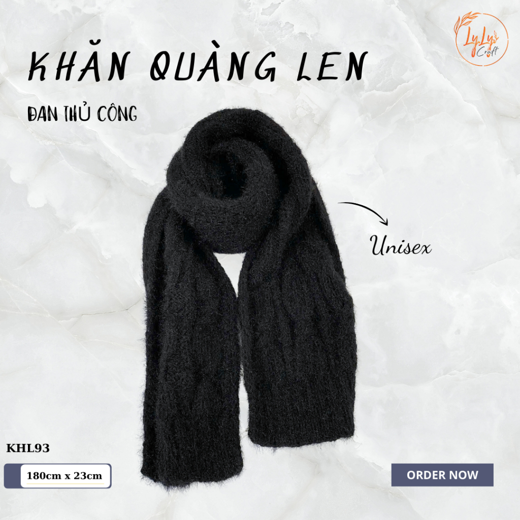 Khăn Len Choàng Cổ LYLYCRAFT Handmade Đan Tay Chất Liệu Len Lông Chồn Nhập Khẩu, Khổ Rộng Dài Tặng Quà Ý Nghĩa - KHL93