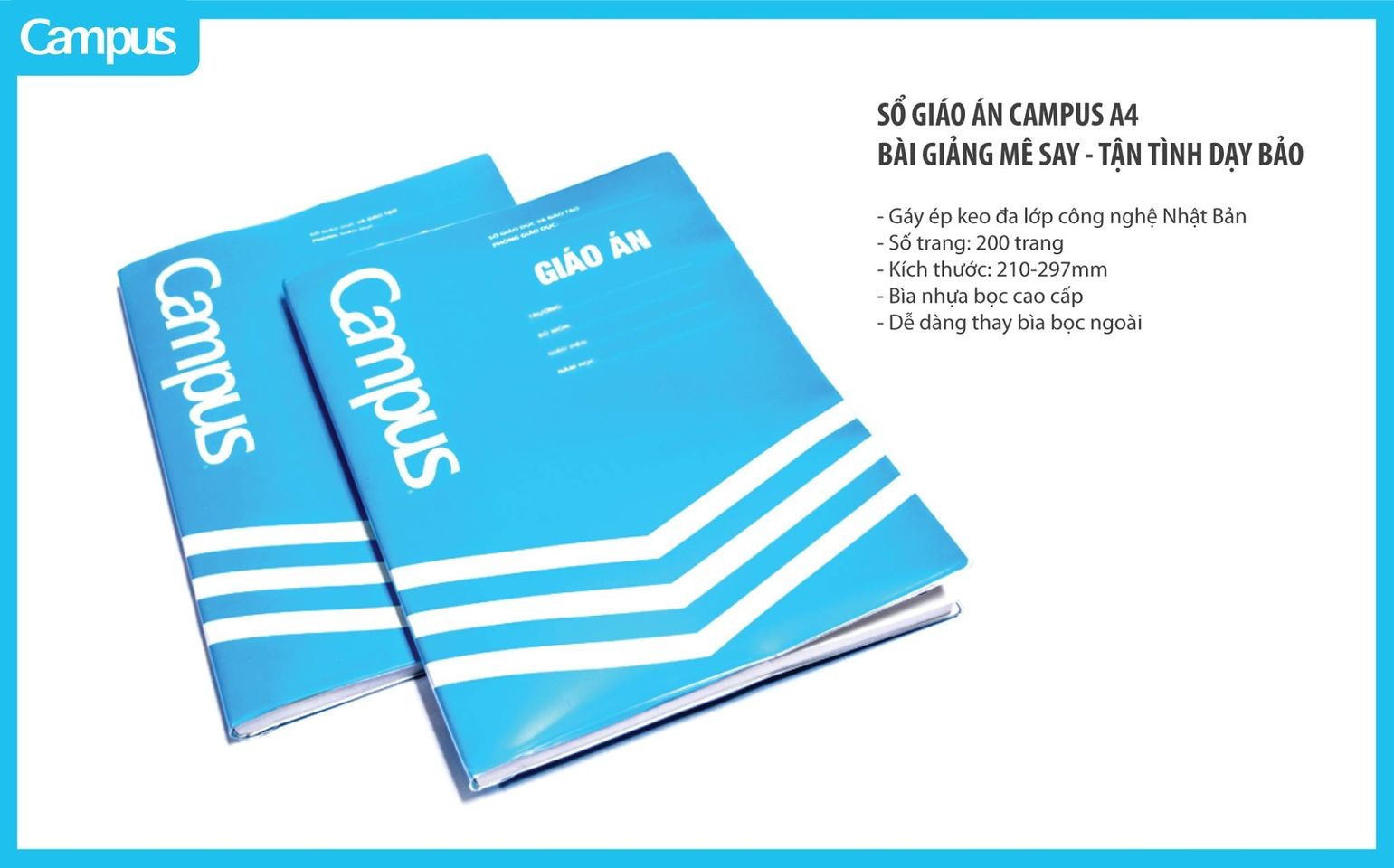 Sổ giáo án 200 trang, khổ A4 dòng kẻ ngang, định lượng 70gsm, 5 quyển/ gói, 40 quyển/ thùng