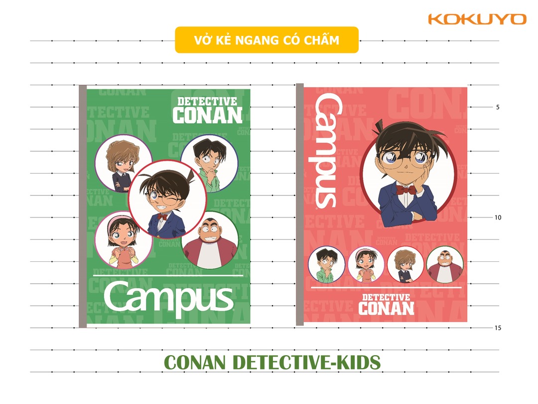 Vở Conan-detective kids, 80 trang, khổ B5, định lượng 70g/m2, 10 quyển/gói, 120 quyển/ thùng