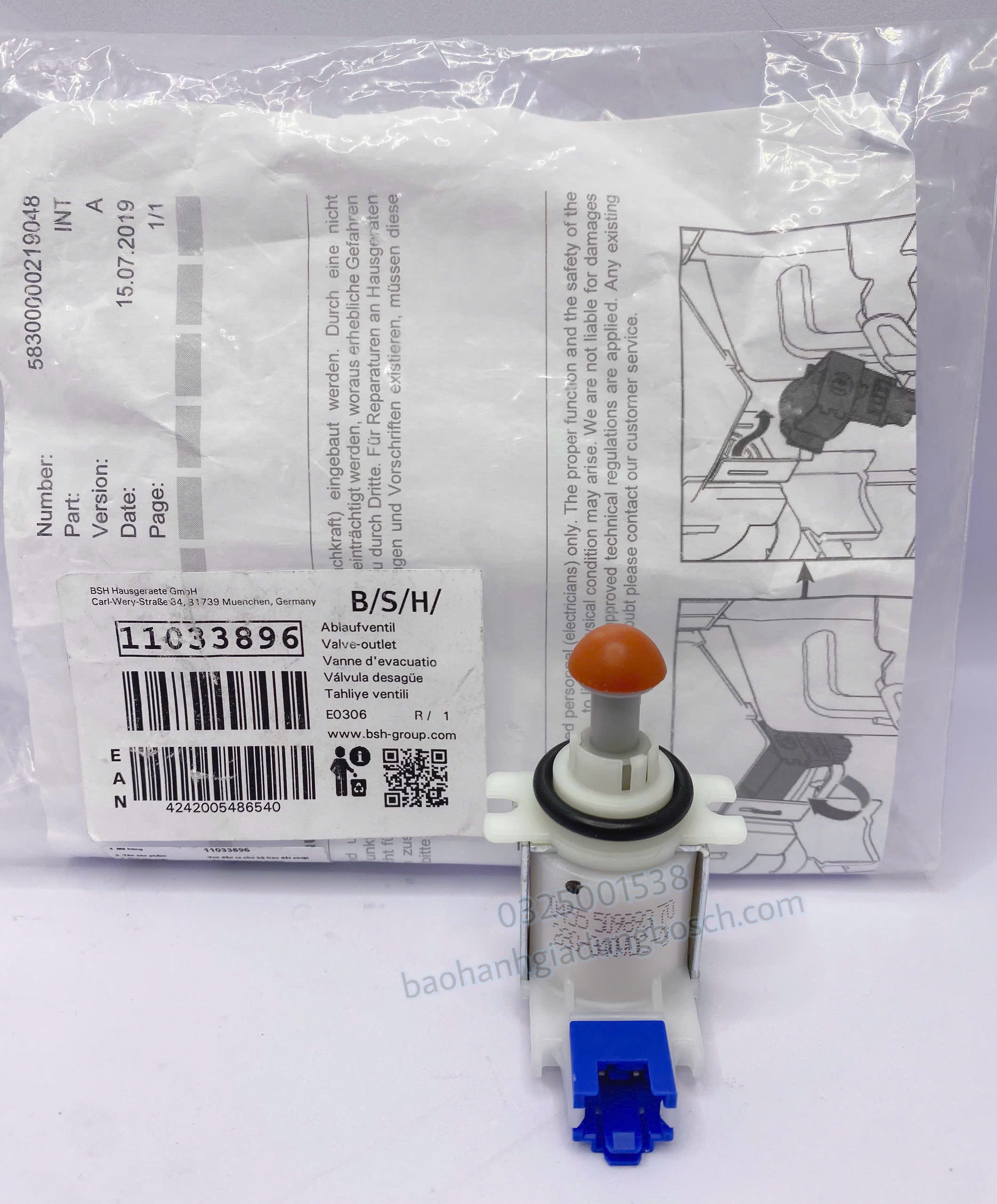 Van trao đổi nhiệt - Van tuần hoàn Máy rửa bát - 11033896