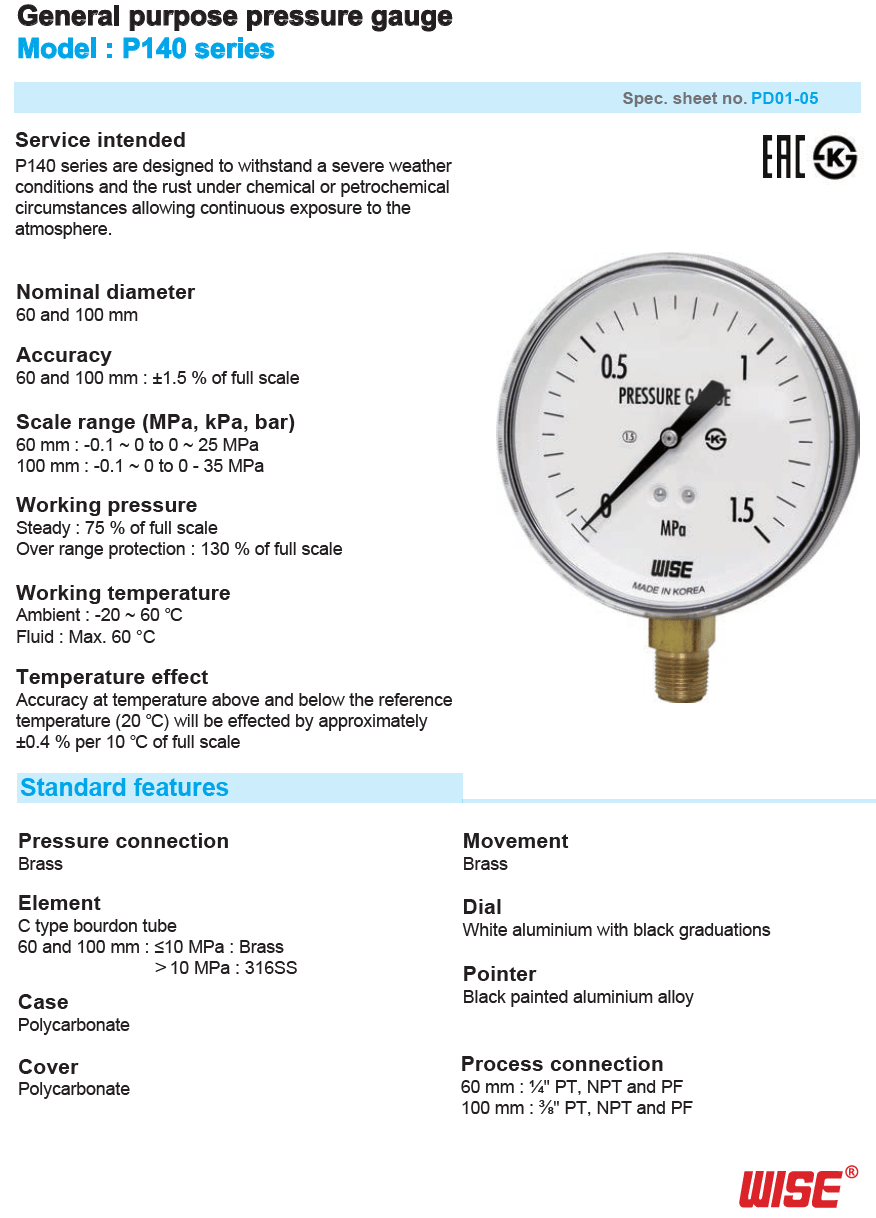 Pressure Gauge WISE. P140