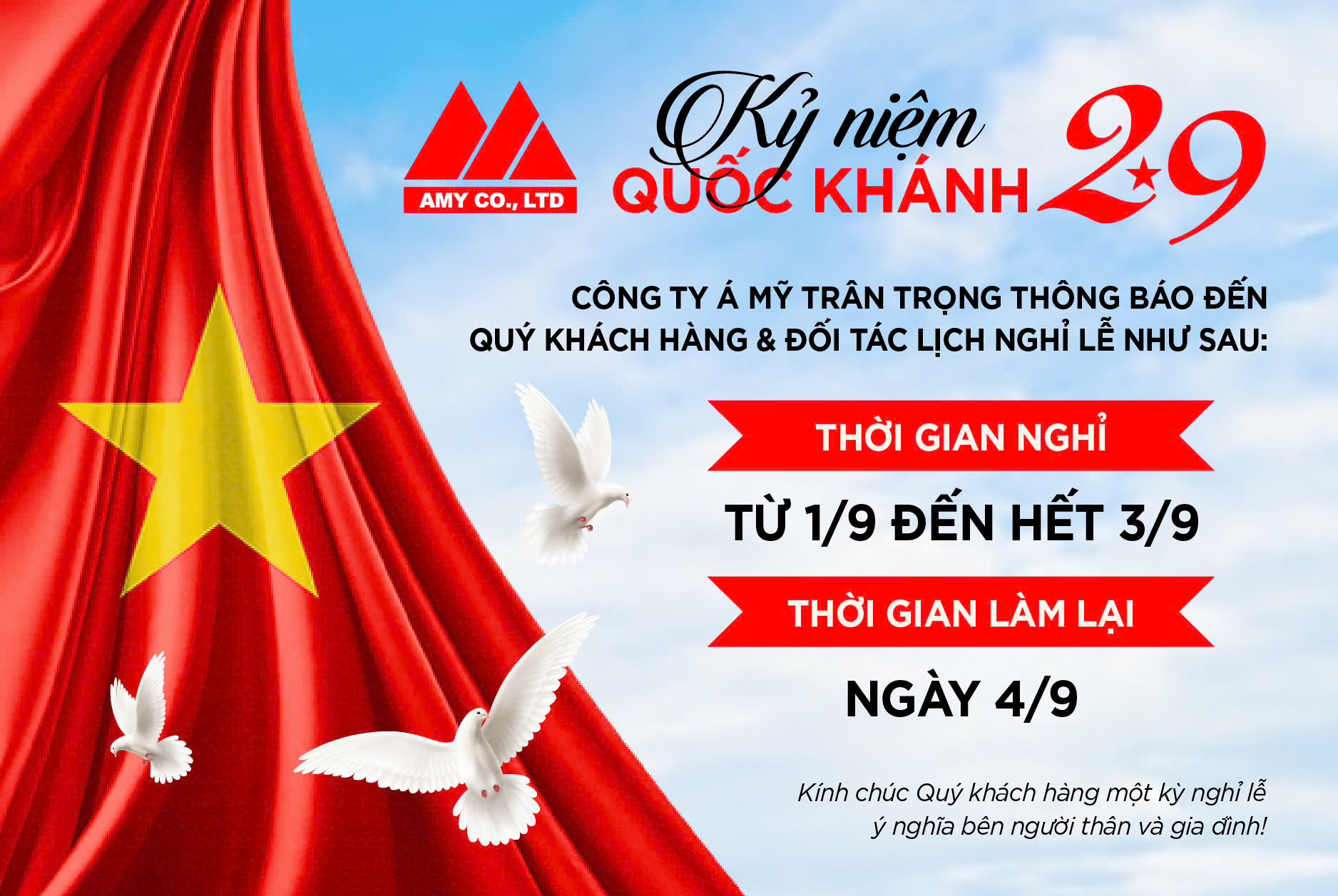 THÔNG BÁO NGHỈ LỄ QUỐC KHÁNH 2-9