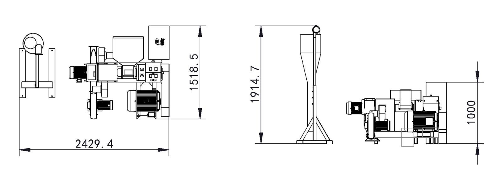 Sơ đồ kích thước lắp đặt máy tạo hạt nhựa MINI nhiệt độ thấp