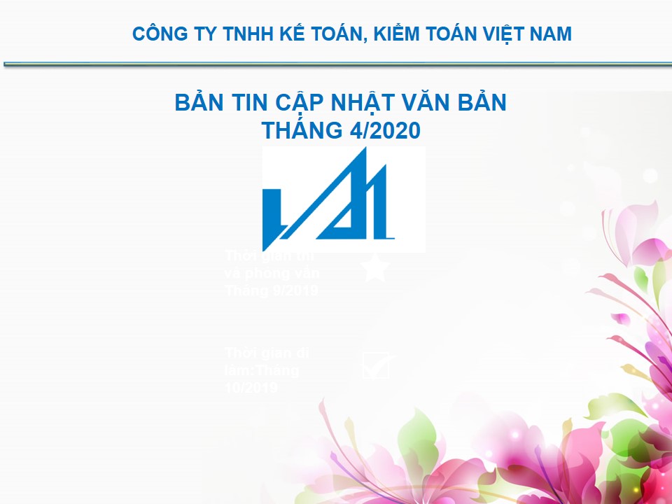 BẢN TIN CẬP NHẬP CÔNG VĂN VỀ THUẾ THÁNG 4/2020