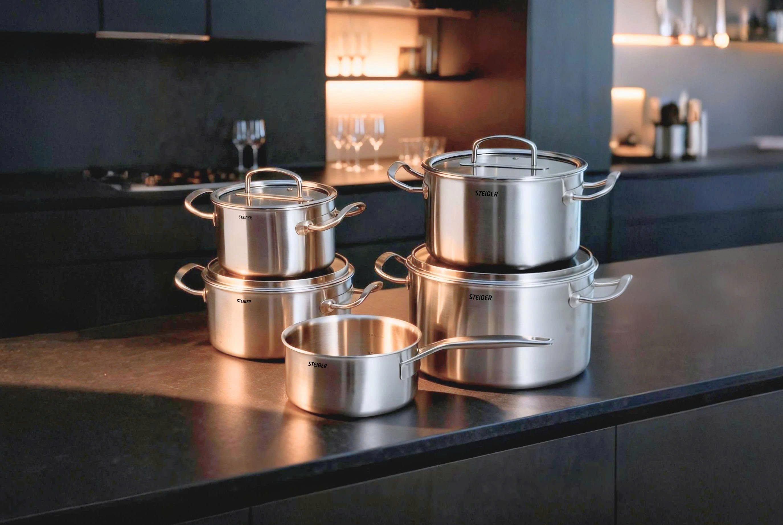 Bộ nồi đúc liền nguyên khối 5 đáy Steiger Element 5 món