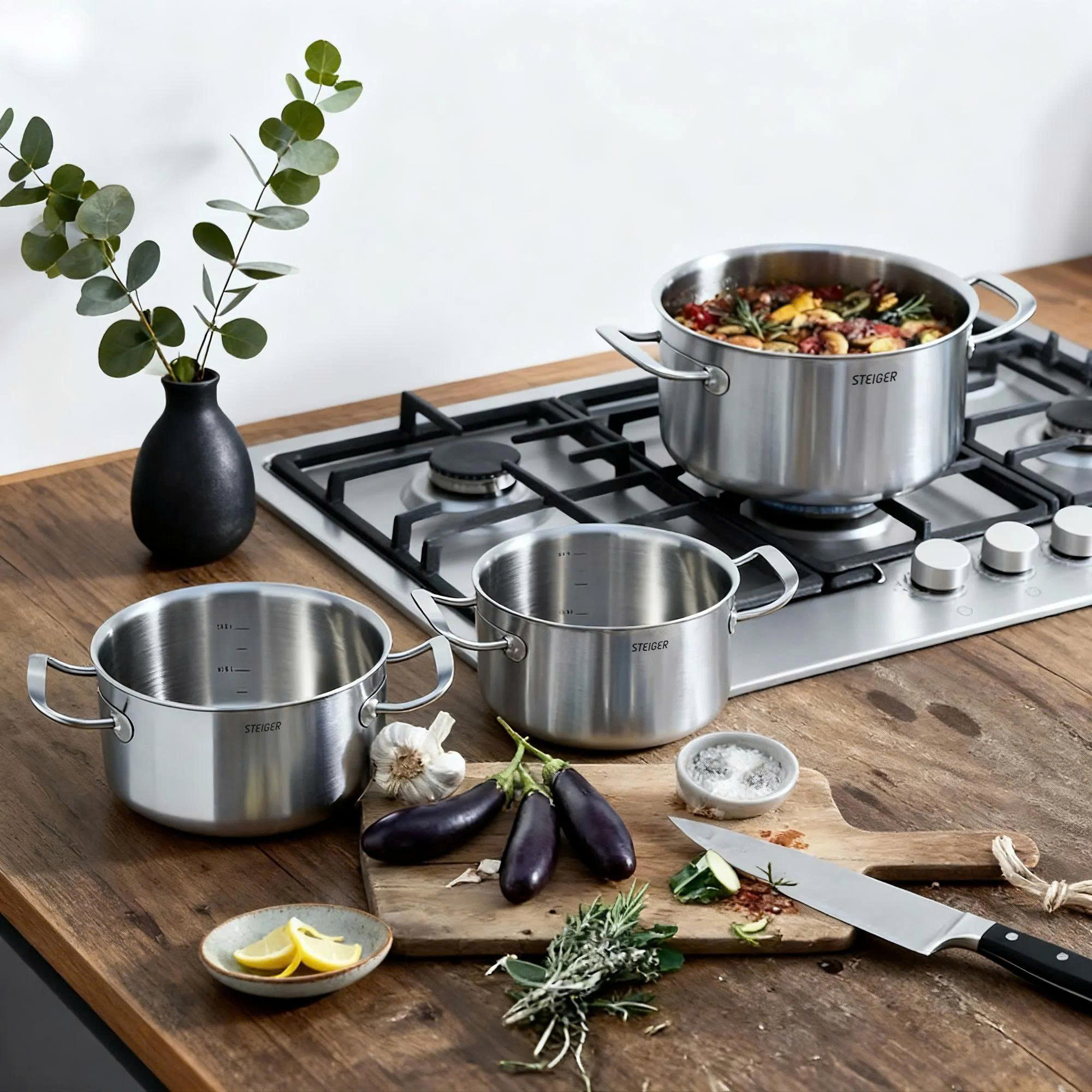 Bộ nồi đúc liền nguyên khối 5 đáy Steiger Element 5 món