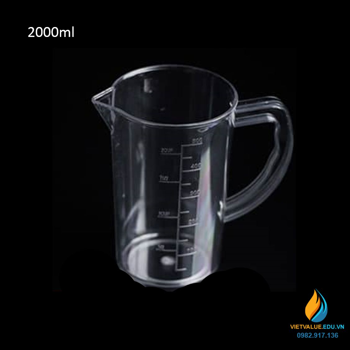 Cốc đong nhựa PC, chịu nhệt, chịu lực, vạch chia, dung tích 2000ml