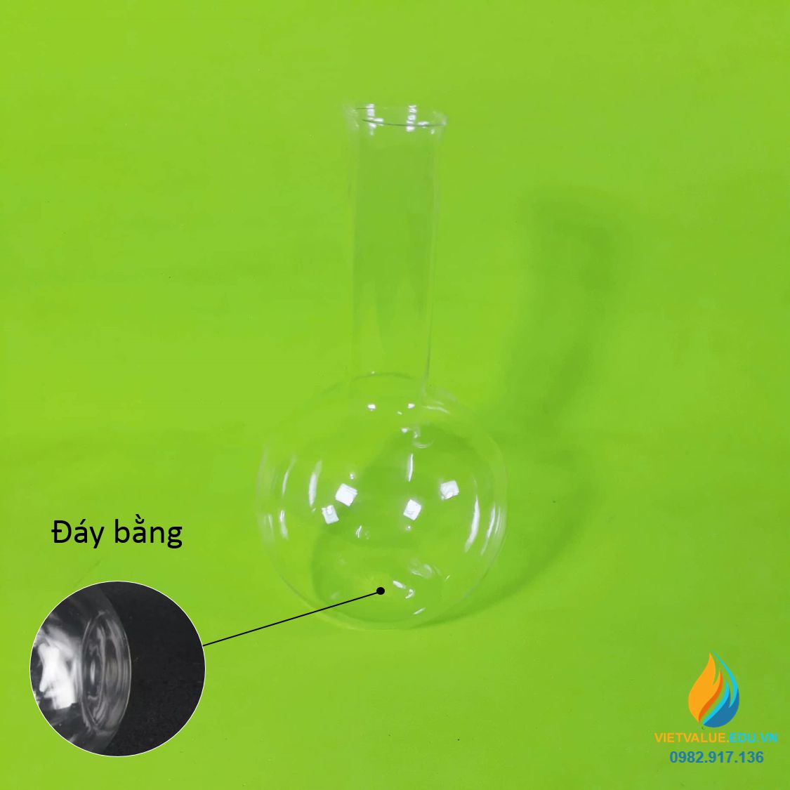 Bình cầu thủy tinh đáy tròn, cổ dài, không có nhánh, dung tích 250ml