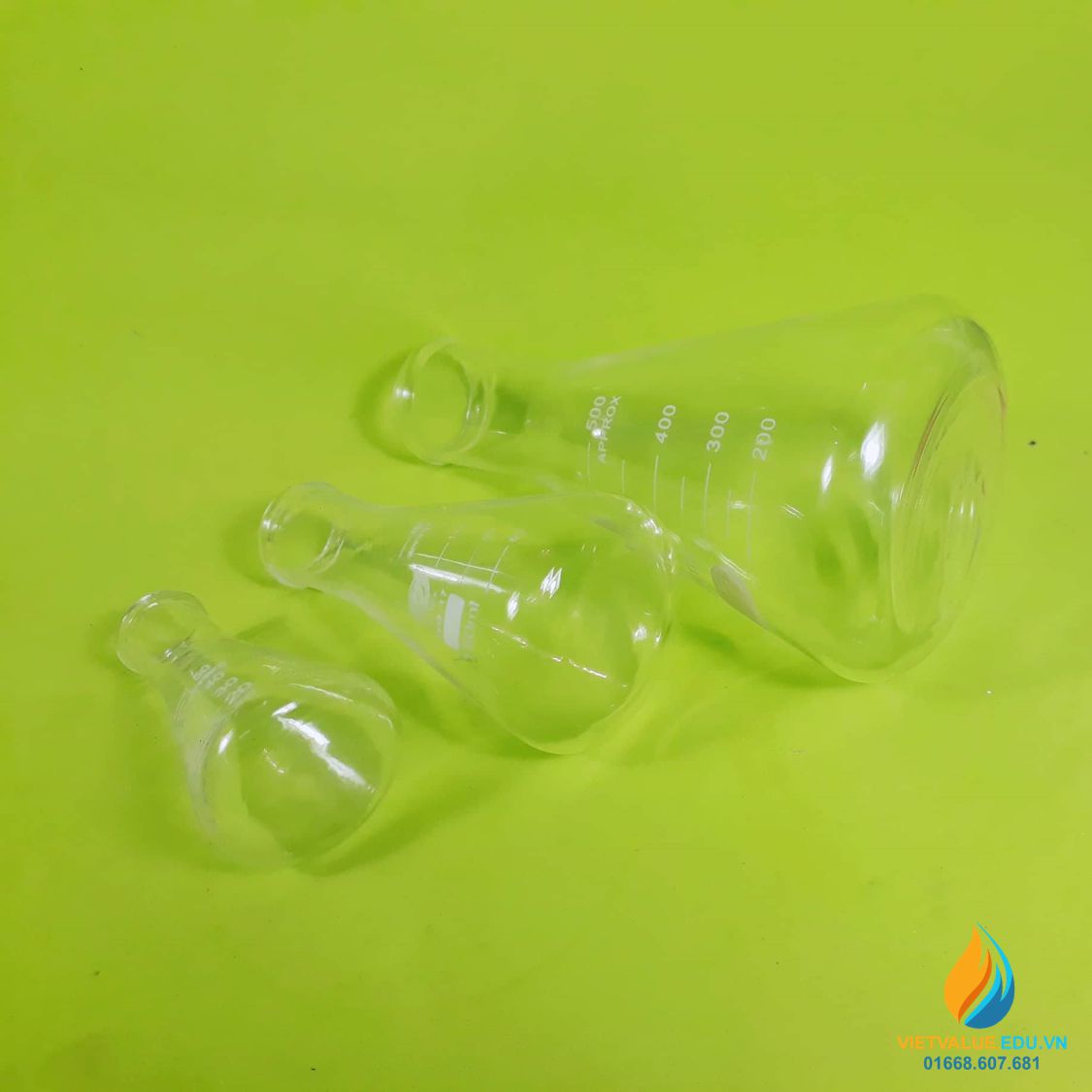 Bình tam giác, thủy tinh trong suốt, có chia vạch, không nắp, 50ml