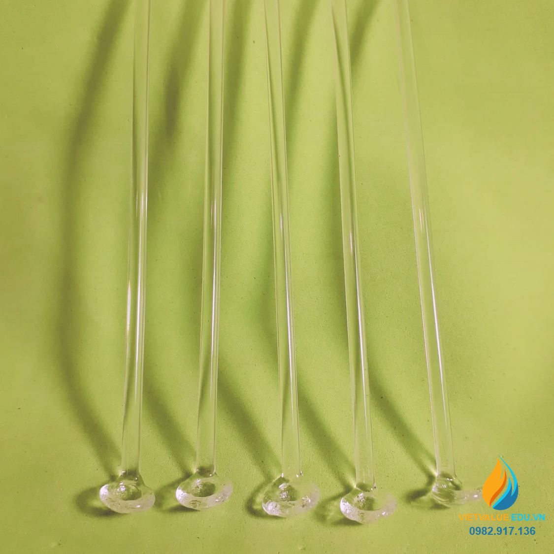 Muỗng thủy tinh lấy hóa chất phòng thí nghiệm, dài 15cm