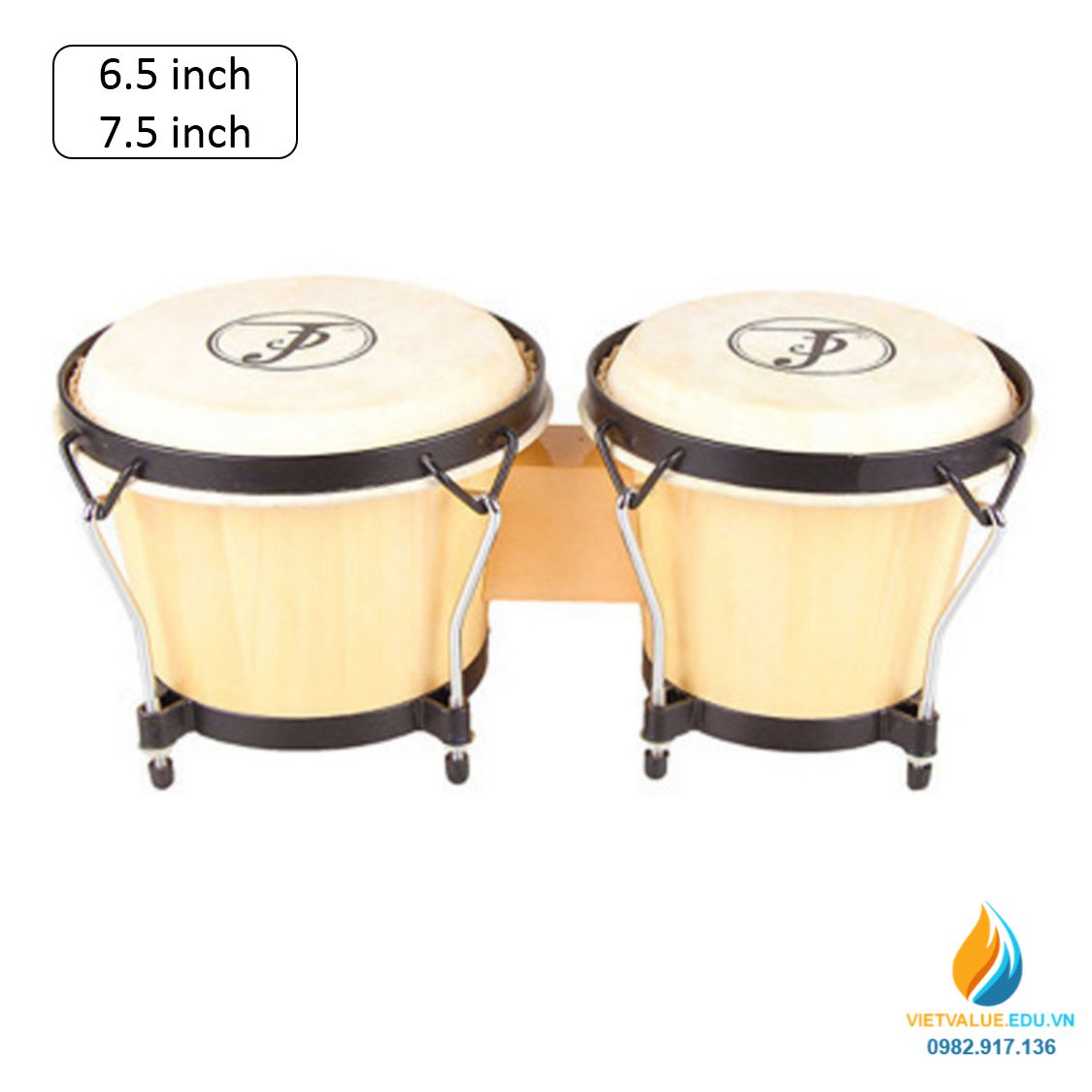 Trống bongos mặt trống kích thước 7.5 inch, dụng cụ học âm học cho học sinh