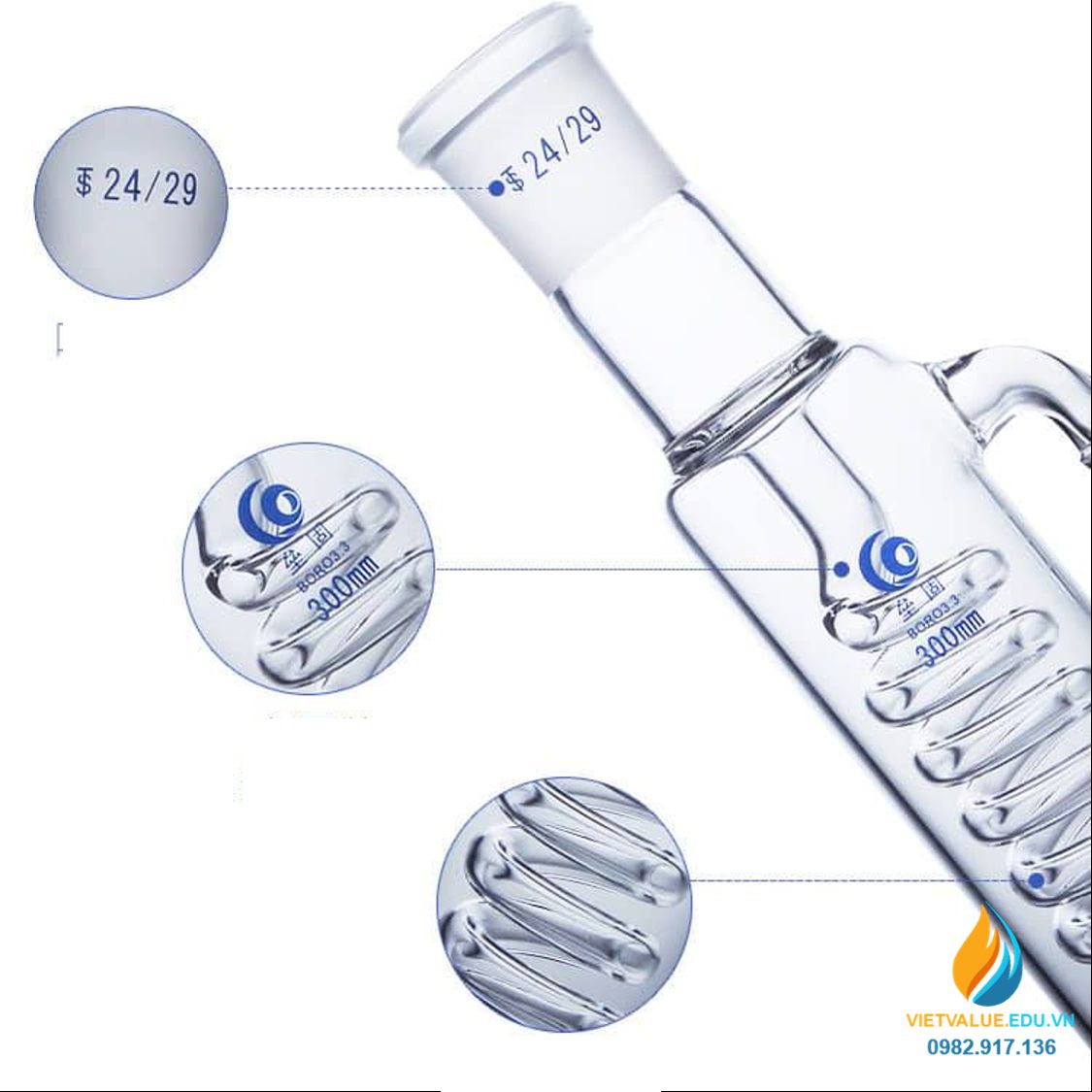 Ống ngưng tụ vòi cong, hình cầu thủy tinh 600mm 19x2 LG
